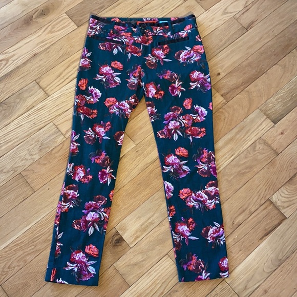 Anthropologie Cartonnier Charlie Ankle Pant Crop in Green with florals size 2 - Picture 3 of 16